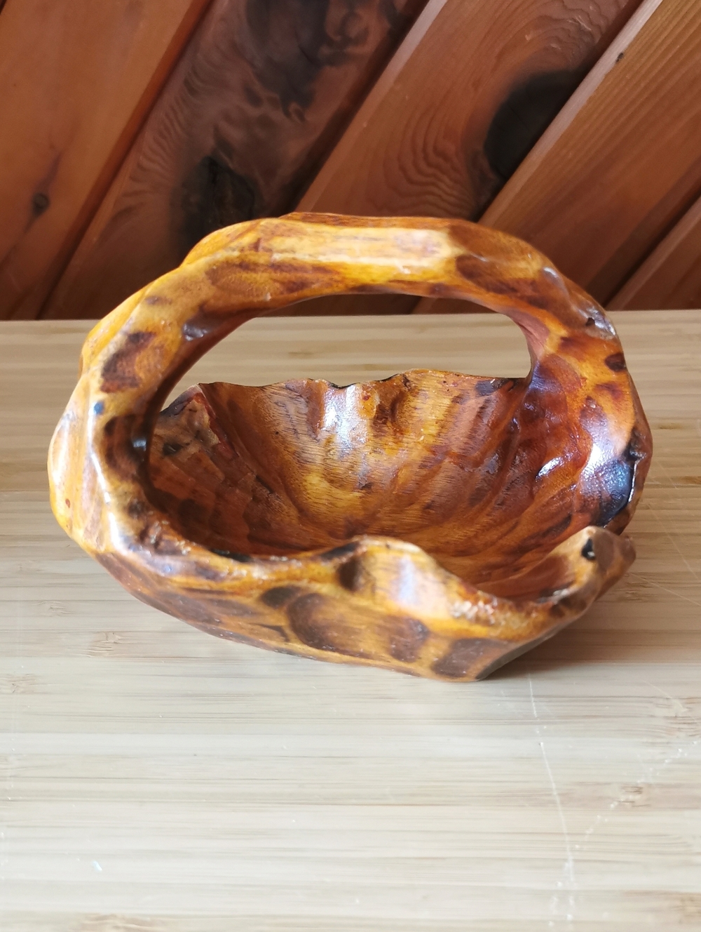 Vintage Hand-Carved Wooden Basket